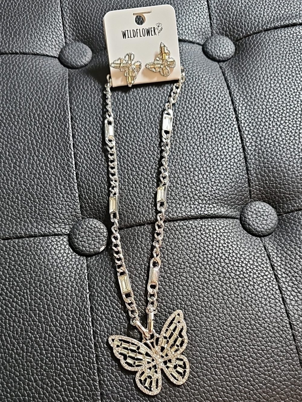 Wildflowers Gold-Tone Butterfly Necklace with Matching Studs
